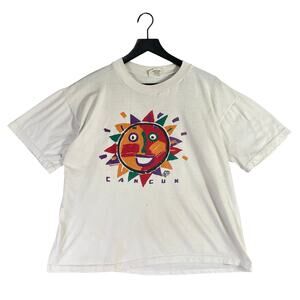 Vintage Cancun Mexico Sun Face Graphic‎ T-Shirt XL Miro Toucan Tag White Tee